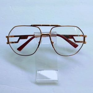 Rectangular Gold Color Full Metal Frame Clear Lens  ( Slightly Tinted) Glasses. Unisex Slightly  Tinted Lens Glasses