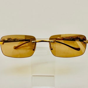 Frameless Square Gold Frame Brown Lens Sunglasses, Frameless Sunglasses, Metal Frame Sunglasses. Free Shipping.