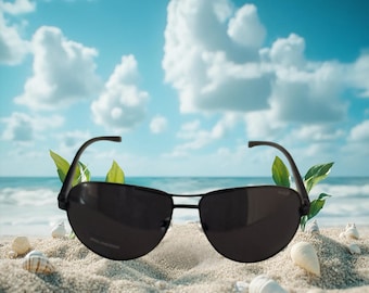 Polarized Aviator Sunglasses: Matte Black Frame, UV 400 Protection