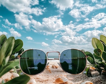 Emerald Green Polarized Sunglasses: Gold Metal Frame, UV 400 Protection