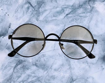 Gothic Steampunk Glasses: Black Frame, Clear Tinted Lens