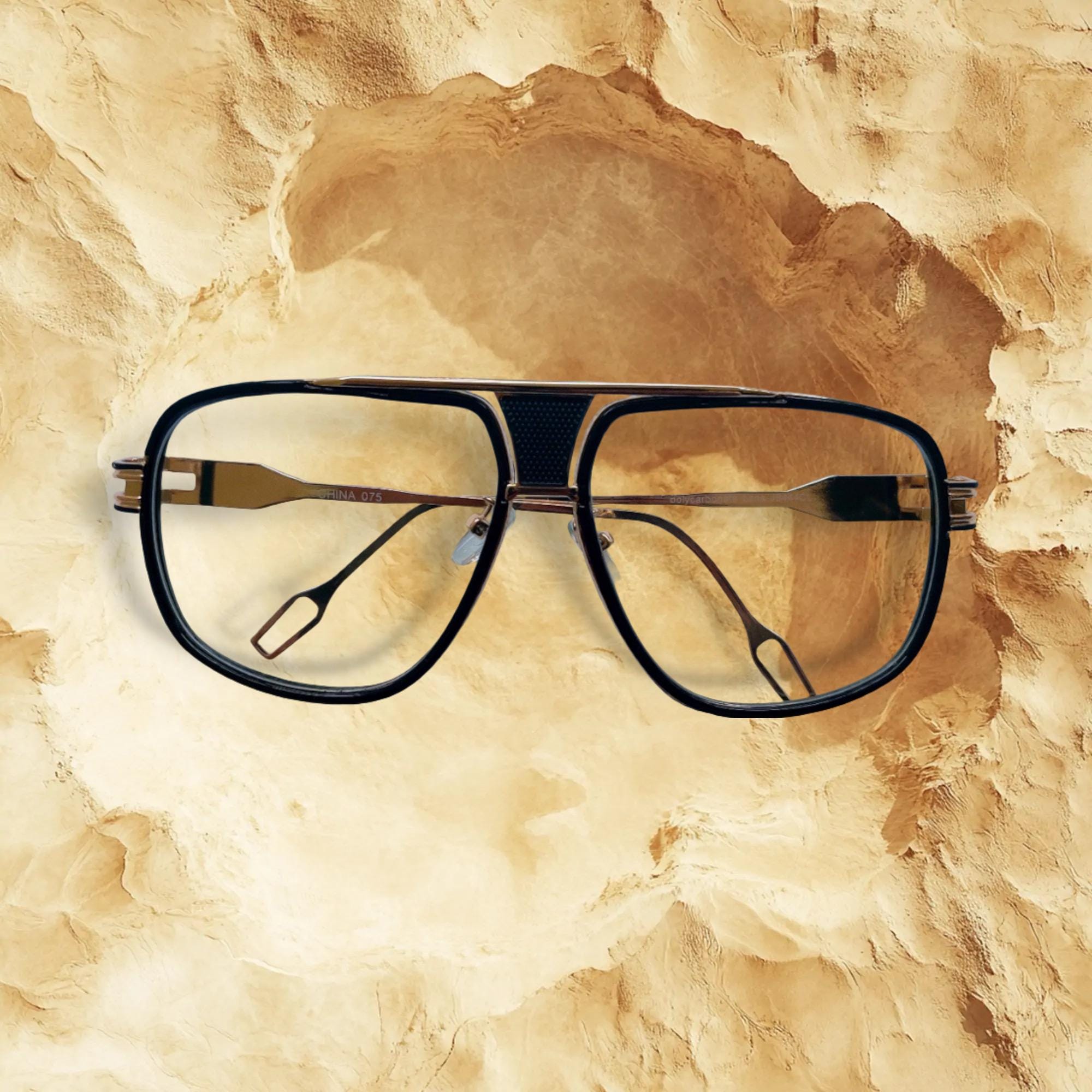 Rectangular Black & Gold Full Frame Clear Lens ( Slightly Tinted) Glasses. Unisex Clear Lens Glasses.
