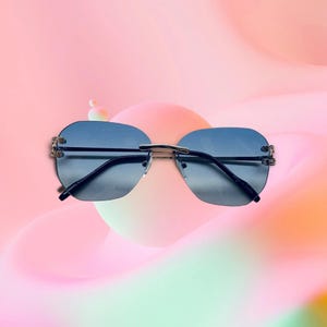 Frameless Two Tone Light Blue At Top And Clear color Lens Gold Frame Sunglasses. Metal Frame Sunglasses. Free Shipping.