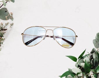 Gold Aviator Glasses: Rectangular Clear Lens, UV400 Protection