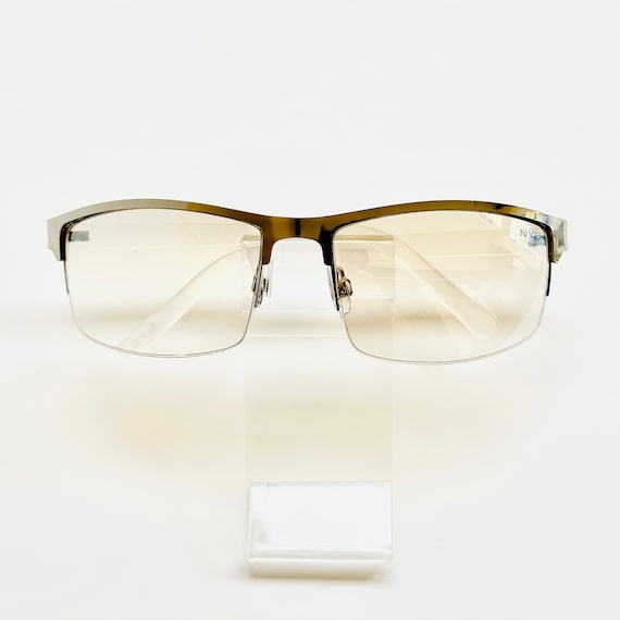 Semi Frameless Square Clear Lens Slightly Tinted Silver Frame Glasses Square Silver Frame Glasses Unisex Sunglasses