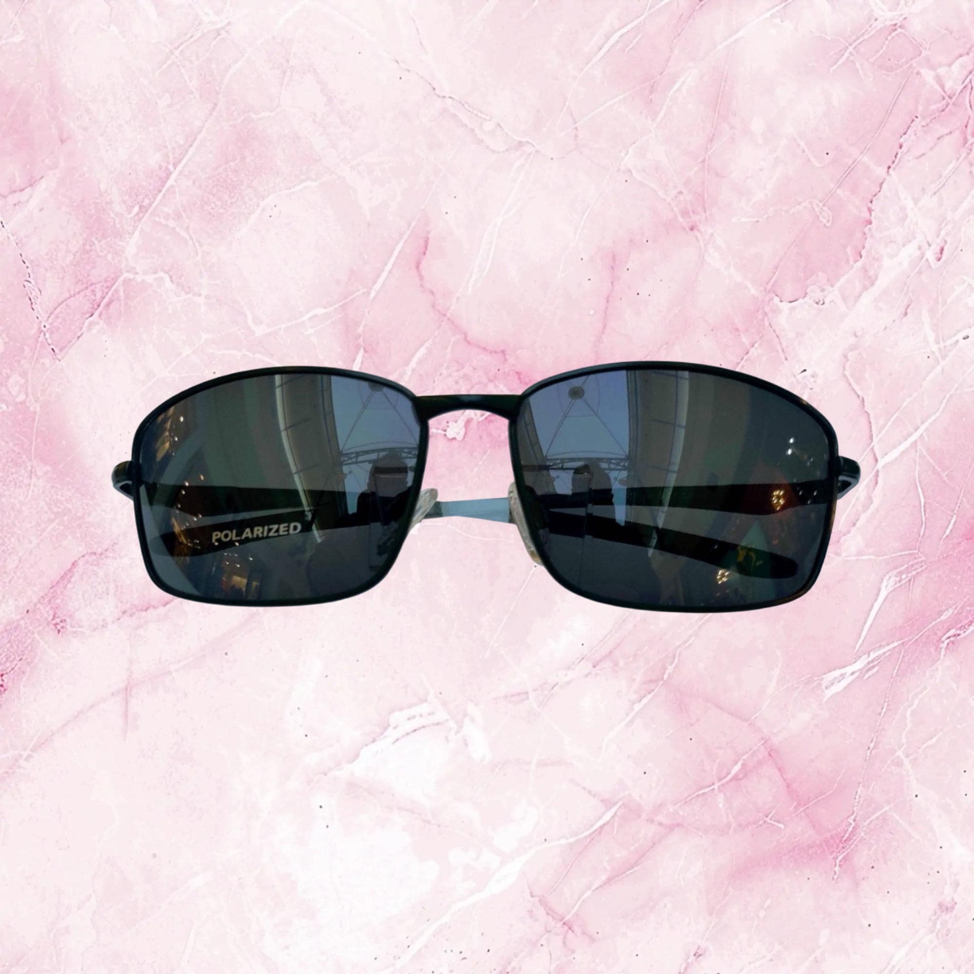 Square Polarized Sunglasses: Matte Black Metal Frame, UV 400 