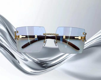 Frameless Square Sunglasses Women Gold Frame Clear Lens Eyewear Rhinestone Gafas V.W.E. Men Rectangular Frame Clear Lens Designer Rimless  main image 4