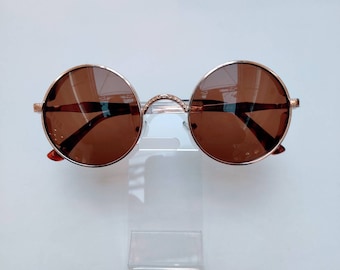 Steampunk Round Sunglasses: Brown Lens, Gold Metal Frame