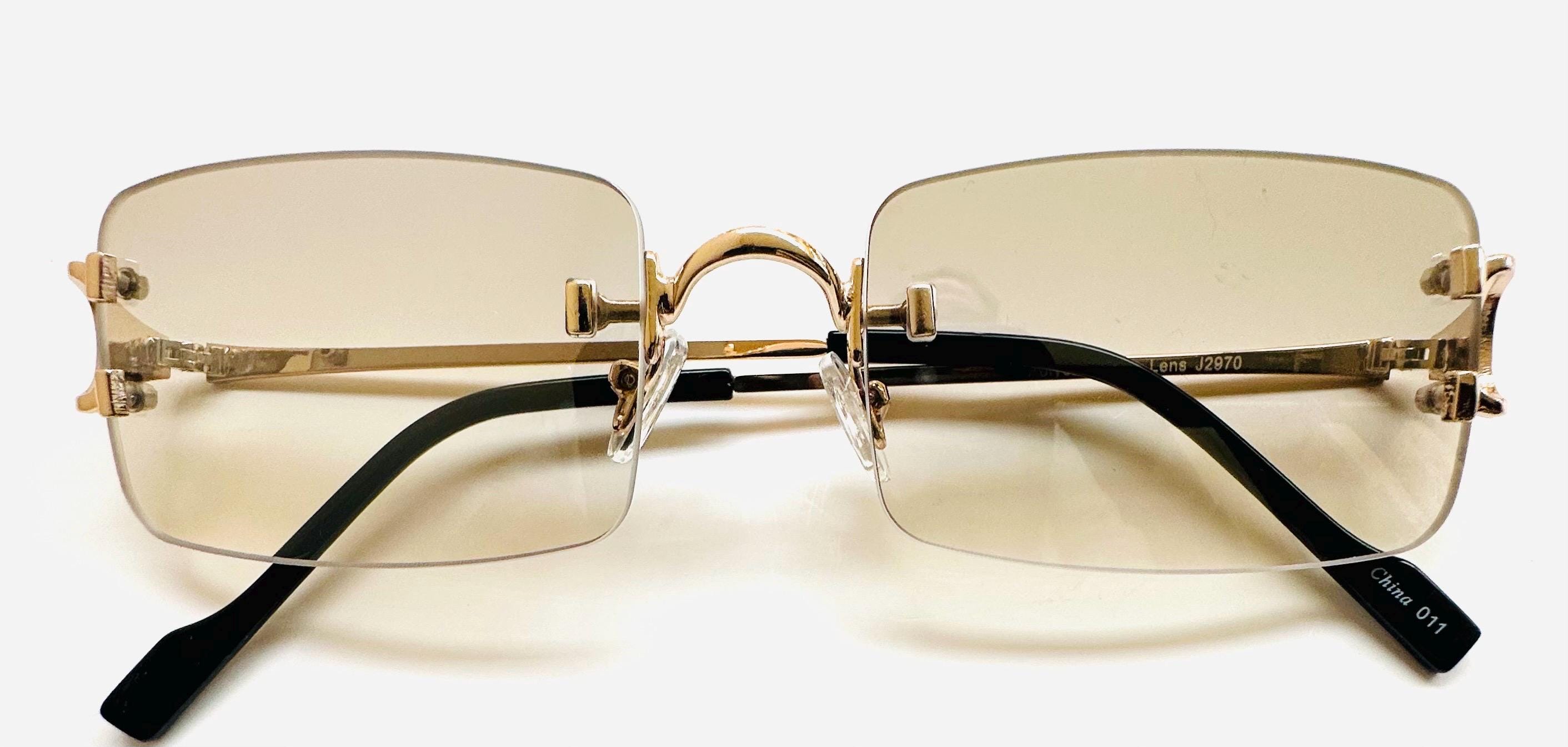 Rectangular Frameless Clear Lens ( Slightly  Tinted) Gold Frame Sunglasses. Frameless Glasses.