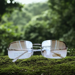 Frameless Square Clear ( Slightly Tinted) Lens Silver Frame Glasses. Square Silver Color Metal Frame Glasses. Silver Frame Glasses.