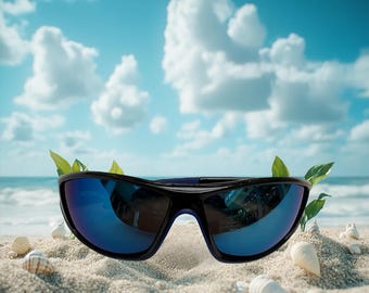 Two-Tone Black & Blue Biker Sunglasses: Polarized UV400 Protection
