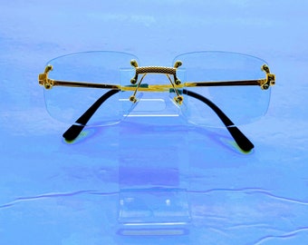 Rectangular Frameless Clear Lens  Gold Frame Sunglasses. Frameless Sunglasses.
