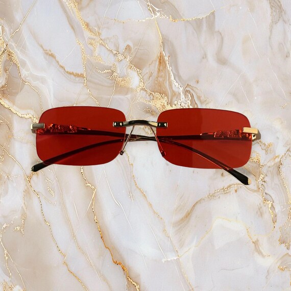 Square Red Lens Sunglasses: Frameless Gold Frame, Jaguar  display picture 3