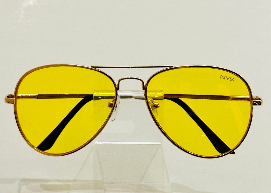 Aviator Gold Frame Yellow Lens Sunglasses. Full Frame Metal Gold Frame
