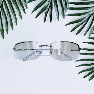 Frameless Square Clear ( Slightly Tinted) Lens Silver Frame Glasses. Silver Frame Glasses. Square Silver Metal Frame Glasses.