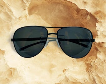 Polarized Aviator Sunglasses: Black Lens, Shiny Black Frame