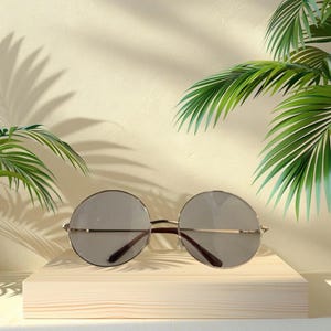 Oversized Circle Gold Color Metal Frame  Clear Lens ( Lightly Tinted) Eye Glasses.