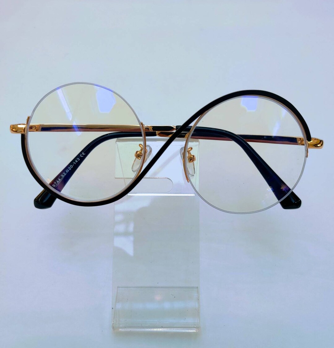 Retro Semi Rimless Round Metal Frame Clear Slightly Tinted Lens Glasses ...