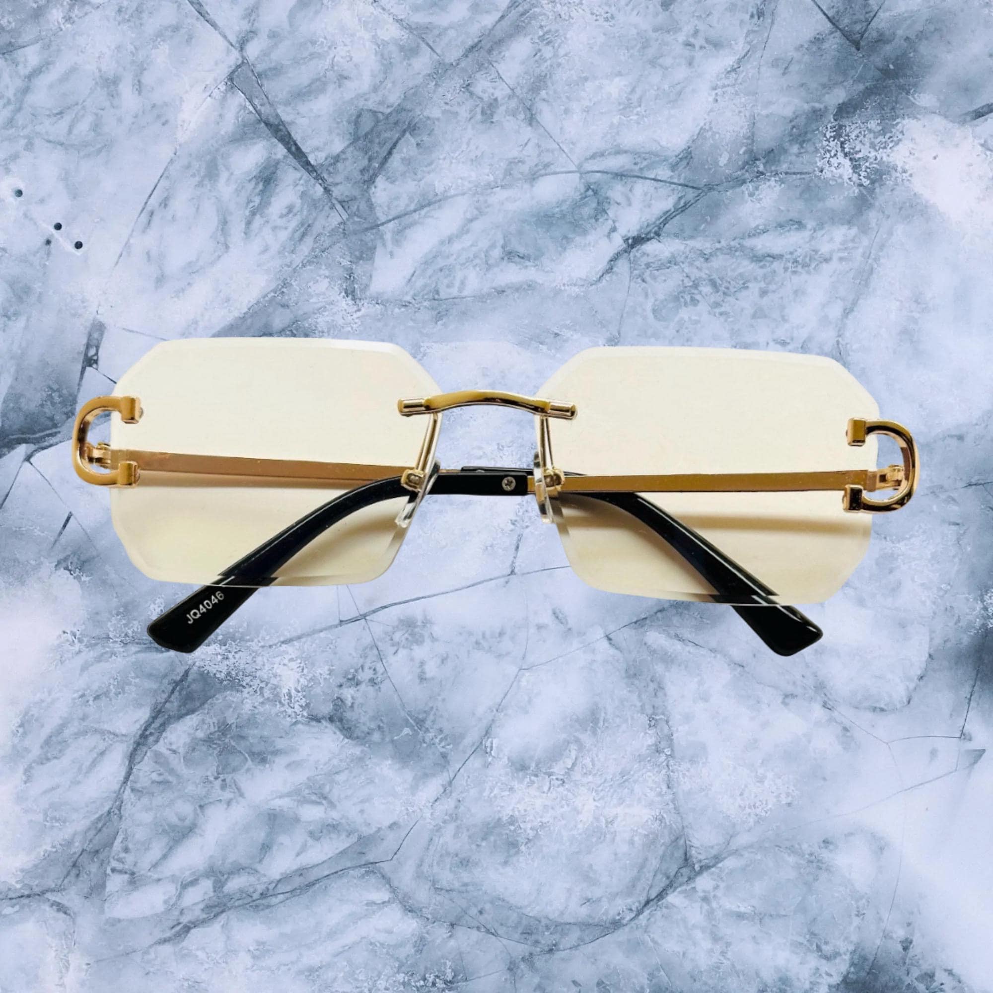 Frameless Square Diamond Cut  Clear Lens ( Slightly Tinted) Gold Plated Frame Glasses. Rimless Glasses. Unisex Gold frame Glasses.