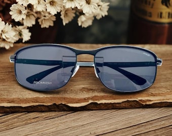 Polarized Black Lens Sunglasses: Rectangular Metal Frame, Unisex