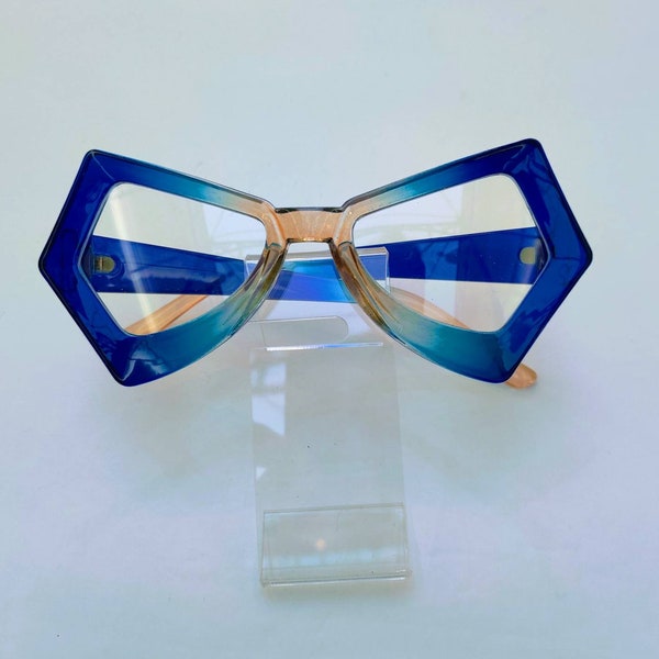 Classic Vintage Funky Retro Style Clear Lens Blue & Brown Color Full Frame Glasses. Personality Shades. Fashion Eye Wear.