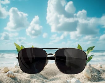 Silver Metal Aviator Sunglasses - Black Lens UV400 Protection