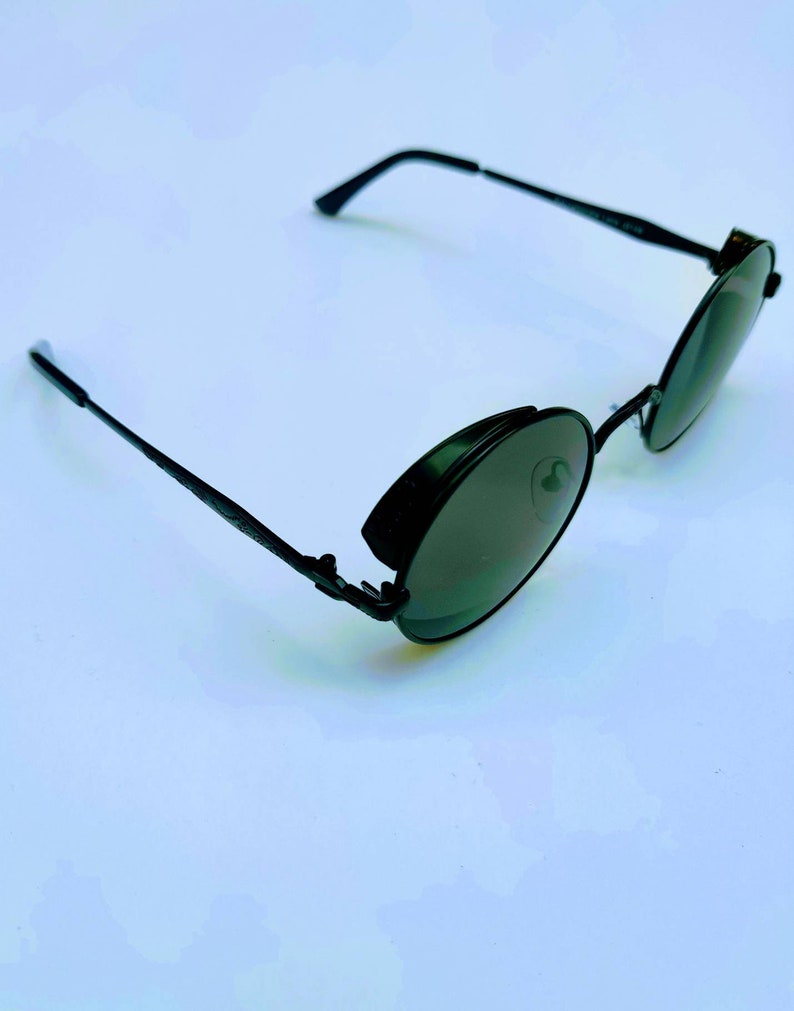 Gothic Steampunk Black Lens Black Frame Sunglasses. Full Metal Black Frame Sunglasses. Free Shipping. image 7