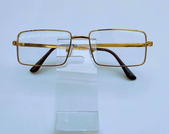 Square Yellow Gold Color Frame Glasses: Unisex Clear Lens Eyewear