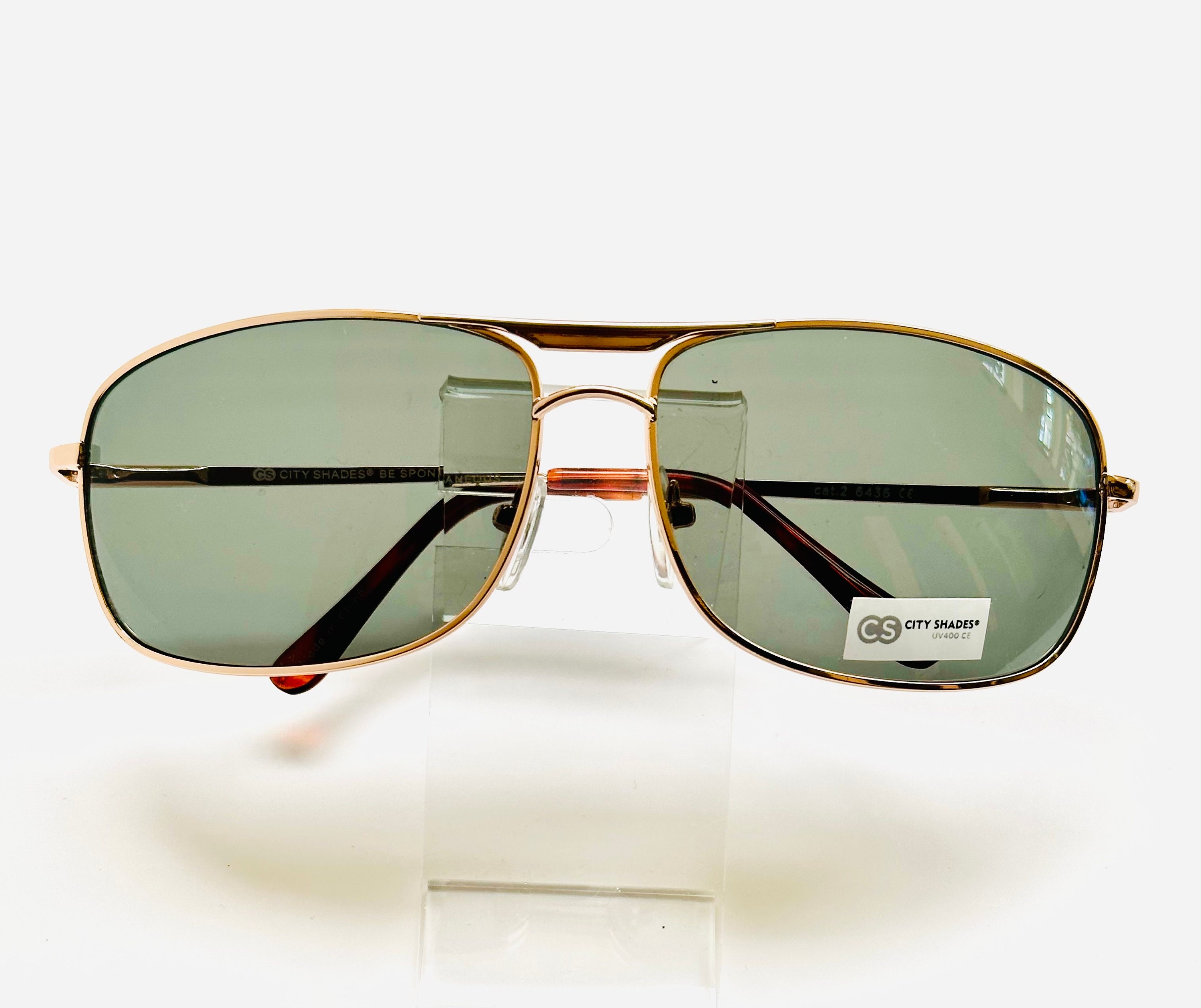 Rectangular Full Frame Gold Metal Frame Forest Green Lens Polarized ...