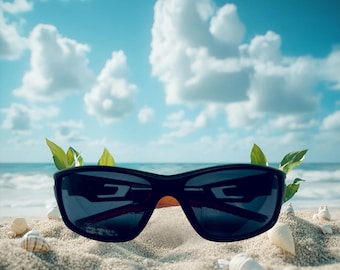 Men's Polarized Sunglasses: Black & Orange Biker Sports Frame