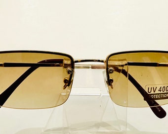 Frameless Square Small Brown Lens Gold Frame Sunglasses. Small Square Gold Color Metal Frame Sunglasses. Free Shipping.