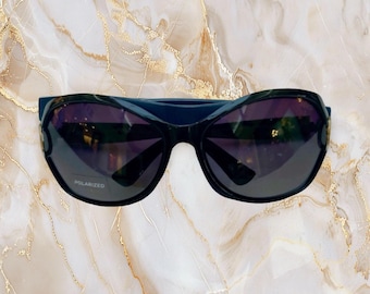 Polarized Sunglasses: Rectangular Shiny Black Frame, UV 400 Protection