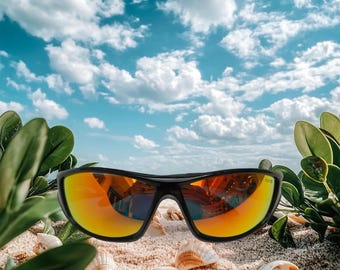 Two-Tone Black & Gray Biker Sunglasses: Burnt Orange Polarized Lens