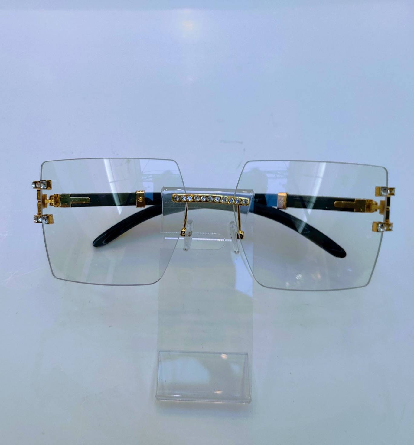 Frameless Square Sunglasses Women Gold Frame Clear Lens Eyewear Rhinestone Gafas V.W.E. Men Rectangular Frame Clear Lens Designer Rimless  main image 3