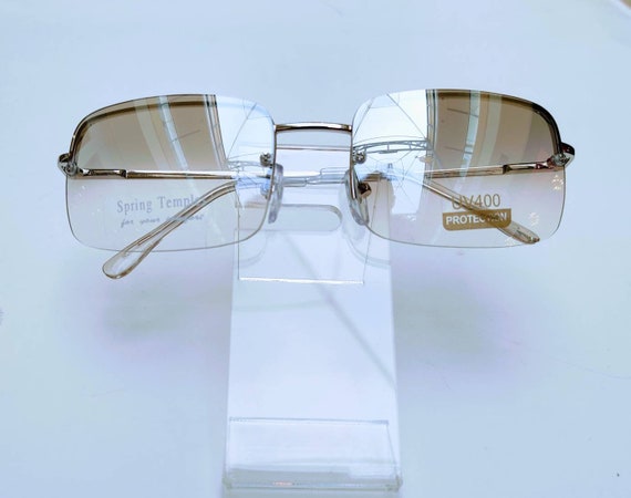 Clear & Silver Square Frameless Sunglasses