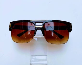 Square Full Frame Brown Lens Sunglasses. Full Frame Square Gold And Dark Brown Frame Sunglasses. Square Brown Lens Sunglasses.