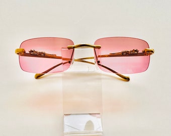 Frameless Square  pink Lens Gold Frame Glasses. Gold Frame Glasses. Frameless Glasses.