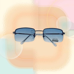 Frameless Square  Baby Blue Lens Silver Frame Glasses. Square Silver Color Metal Frame Glasses. Silver Frame Glasses.