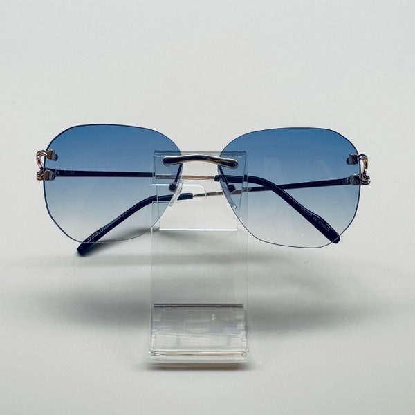 Frameless Two Tone Light Blue At Top And Clear color Lens Gold Frame Sunglasses. Metal Frame Sunglasses. Free Shipping.