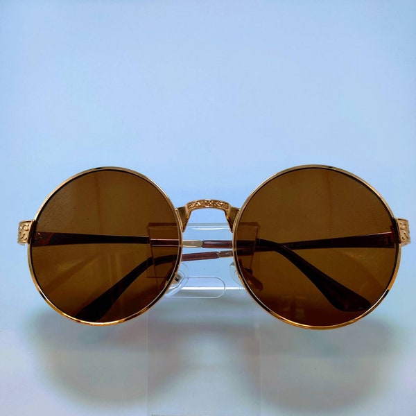 Circle Gold Color Frame Brown Lens Sunglasses. Circle Metal Frame Sunglasses. Gold Frame Sunglasses.