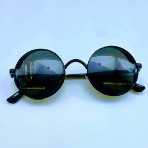 Gothic Steampunk Black Lens Black Frame Sunglasses. Full Metal Black Frame Sunglasses. Free Shipping. image 3
