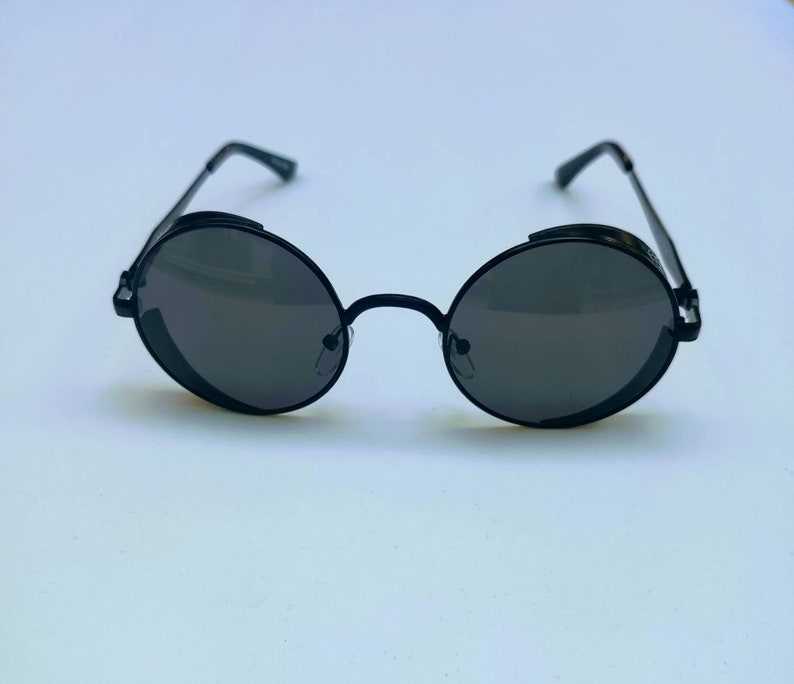 Gothic Steampunk Black Lens Black Frame Sunglasses. Full Metal Black Frame Sunglasses. Free Shipping. image 10