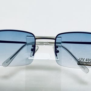 Frameless SquareBaby Blue Lens Silver Frame Glasses. Square Silver Color Metal Frame Glasses. Silver Frame Glasses.