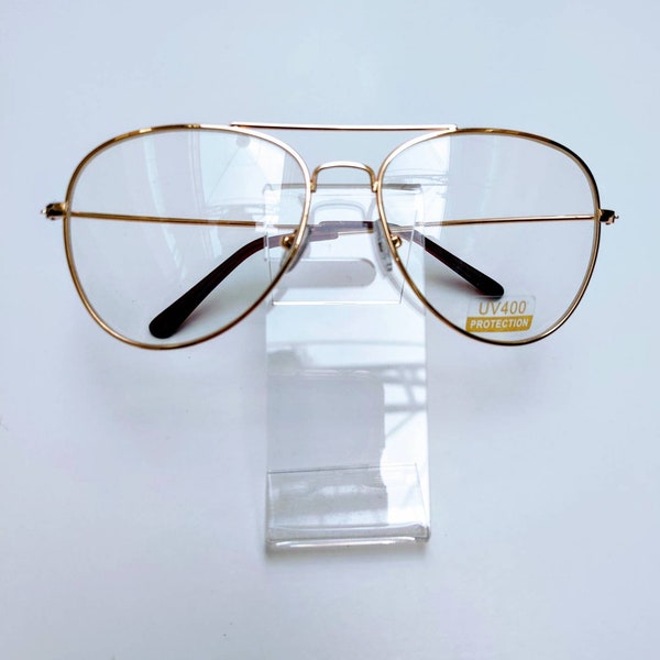 Classic Non Prescription Aviator Glasses Clear Lens Gold Metal Frame Eyewear For Men And Women Free Shipping.