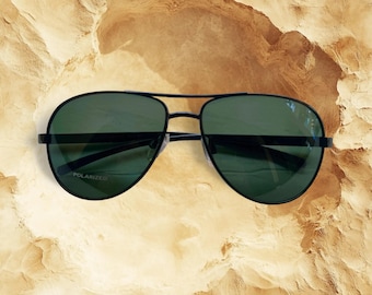 Polarized Aviator Sunglasses: Forest Green Lens, Black Frame