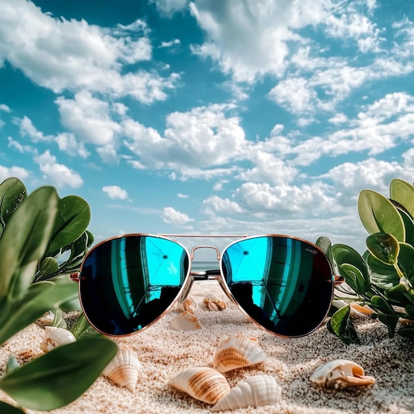 Polarized Aviator Sunglasses, French Blue Lens, Gold Frame