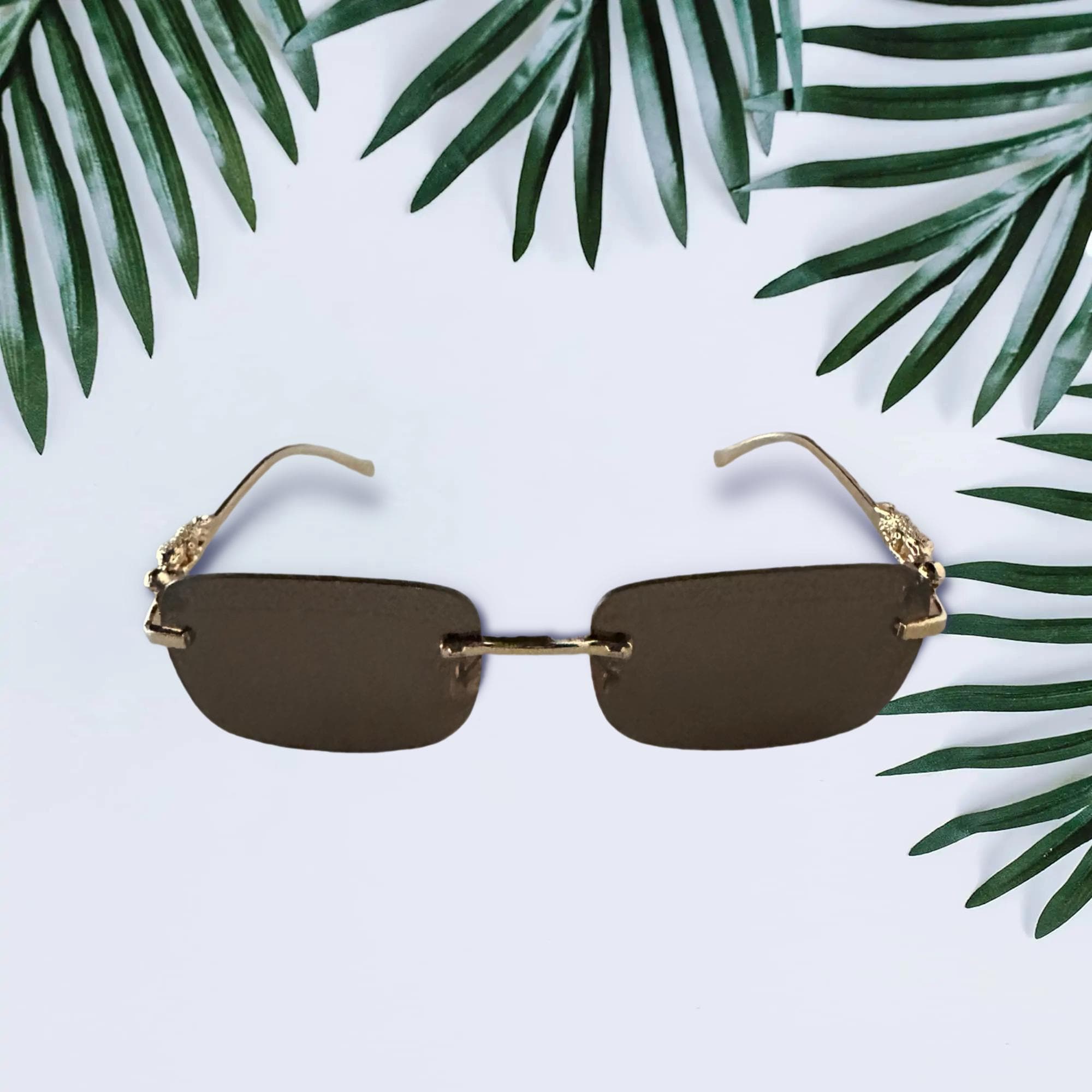 Classic Oversized Square Sunglasses Semi Rimless Gold Alloy Frame UV400 Unisex Classy Semi-Rimless Dapper Two-Tone Square Sunglasses D248  main image 3