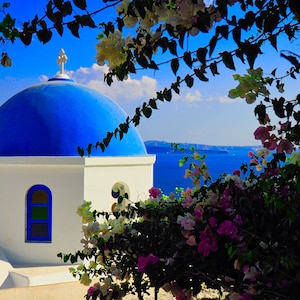 Santorini Printable Poster - Photo - Wall Decor - Blue Church - Greece - DIGITAL - JPEG PRINT