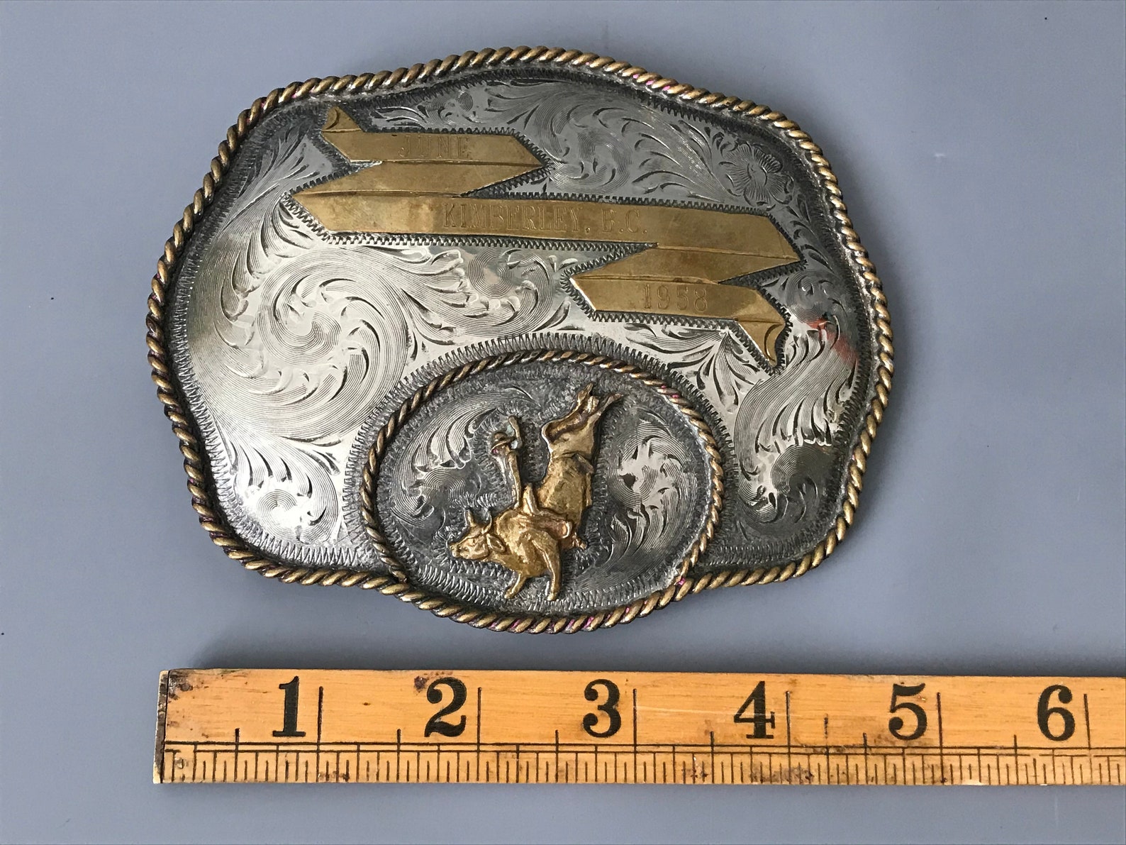 Large Vintage 1950s Rodeo Belt Buckle / Bull Riding / Cowboy / Etsy