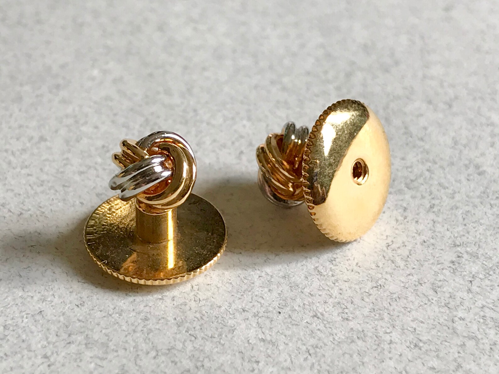 Shirt Studs and Cuff Link Set / Silver and Gold Tone Knot / Etsy